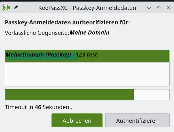 Joomla bei KeepassXC authentifizieren